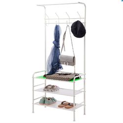 SINGAYE Coat Racks, Hall/Entryway Bench Storage Shelves with 3-Tier Shoe Racks