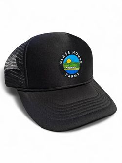 Glass House Cannabis 420 black trucker hat with blue and yellow logo #skater #outdoors