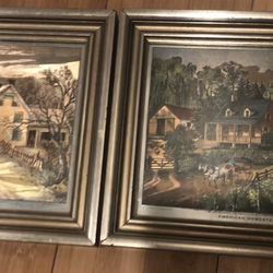 2 Framed American Homestead Summer And American Homestead Winter Pictures