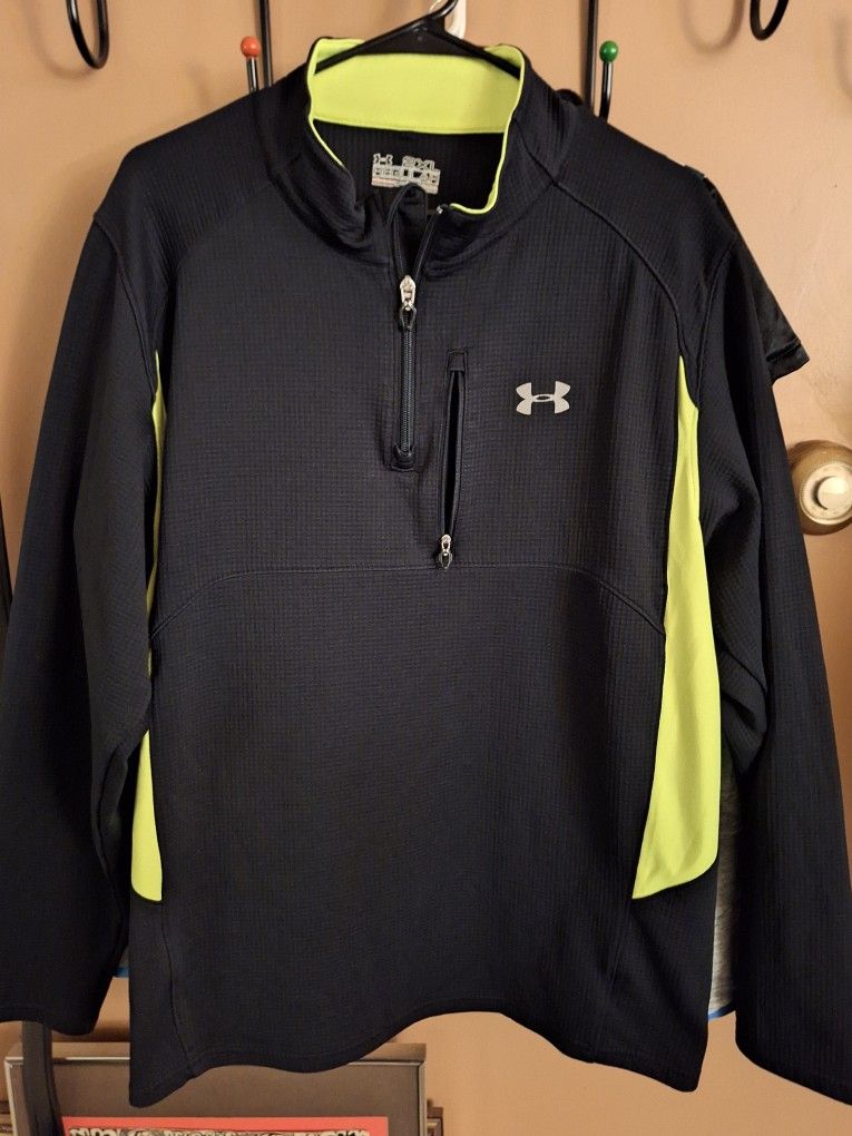 UNDER ARMOUR Womens or mens 2XL Running Shirt Black Neon Yellow Long Sleeve 1/4 Zip $35