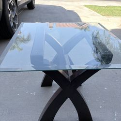 Two Glass Top Tables With Solid Wood Legs
