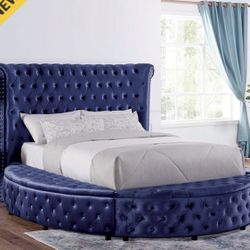 Cal King Blue Velvet Bed Frame Brand New In Box