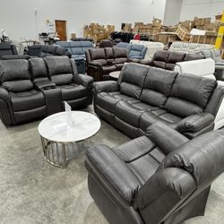 Grey Recliner Couch,Loveseat And Chair 3Pcs Set 