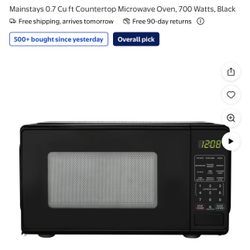 Mainstays 0.7 Cu ft Countertop Microwave Oven, 700 Watts, Black