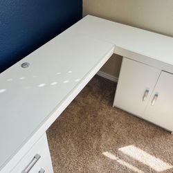 White Computer desk - L shape With Cabinet And Drawers 