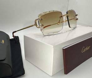 Cartier Big C 24K Gold/Brown Hennessy Tint Diamond Cut VVS Moissanite Wire Buffs Glasses