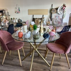 Gold Glass Aesthetic Round Dining Table