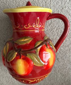 Vintage Nonni's Home Accents Ceramic Apple Pitcher with Lid - Excellent Condition
