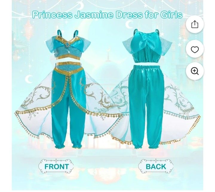 Princess JASMINE Costume Size 9-10 Yrs