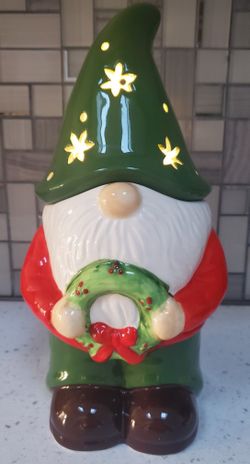 Holiday Gnome Cookie Jar-Lights Up