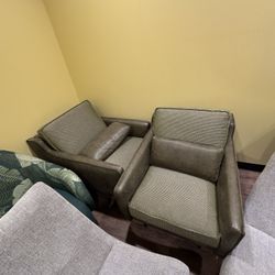 Two Olive Green Arm Chairs