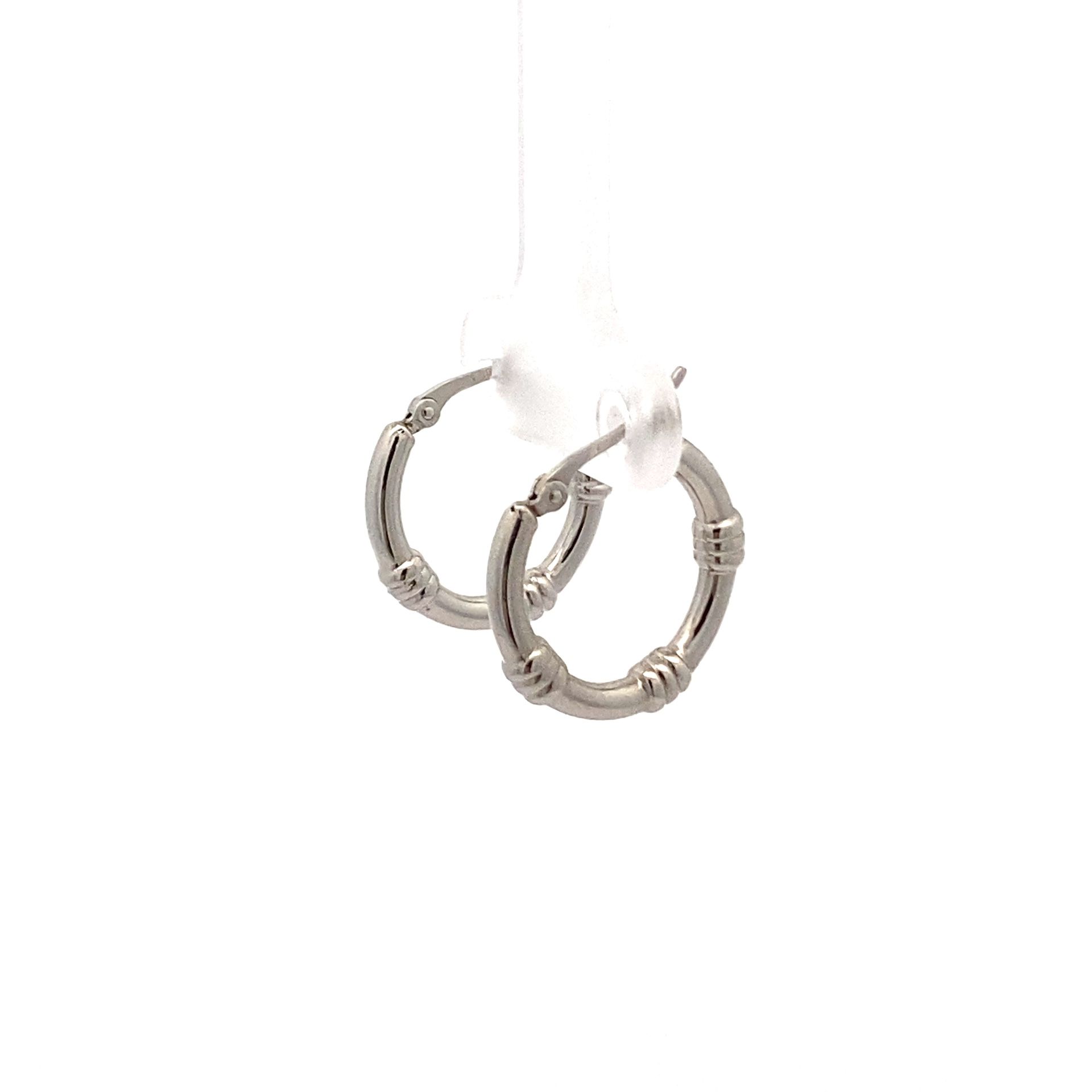 14k White Gold Bamboo Hoop Earring