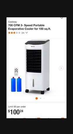 Costway 700 CFM 3- Speed Portable Evaporative Cooler for 100 sq.ft.