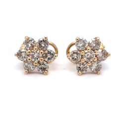 14Kt Yellow Gold Diamond Flower Clip On Earrings 3.70g 2.2CTW 1676