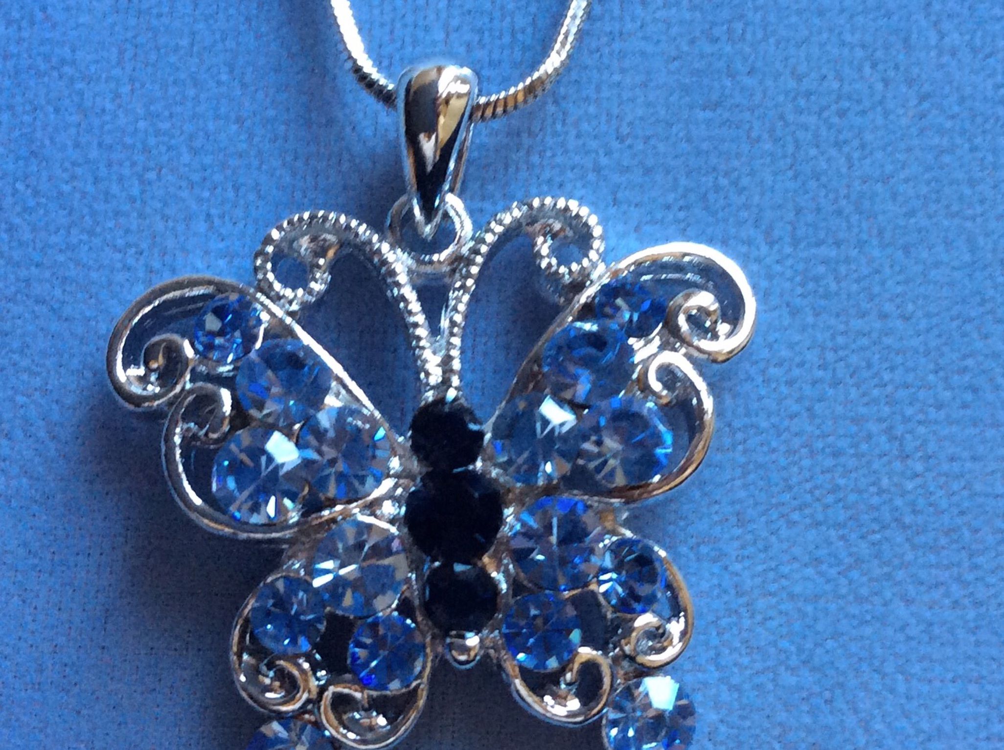 Blue Crystal Butterfly Necklace On Snake Chain *Pickup Boca Raton Or Ship Nationwide