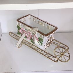 Gold And White Garden Cart Planter Candy Dish