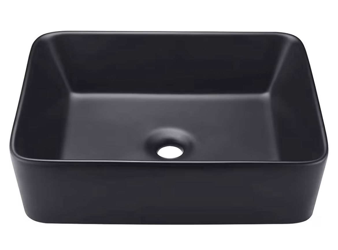 KES Bathroom Vessel Sink Above Counter Rectangular Porcelain Matte Black Countertop Bowl Sink for Lavatory Vanity Cabinet Contemporary Style, BVS120-B