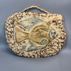 Pottery Fish Wall Hanging Plaque Ceramic Unglazed 11” Long 8.5” Tall Jute Rope
