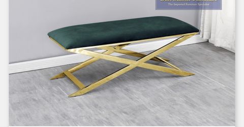 Green velvet and gold bench | Accent bench