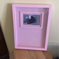 Pink  Keepsake Photo Frame Wood Glass 15.5 x 12”