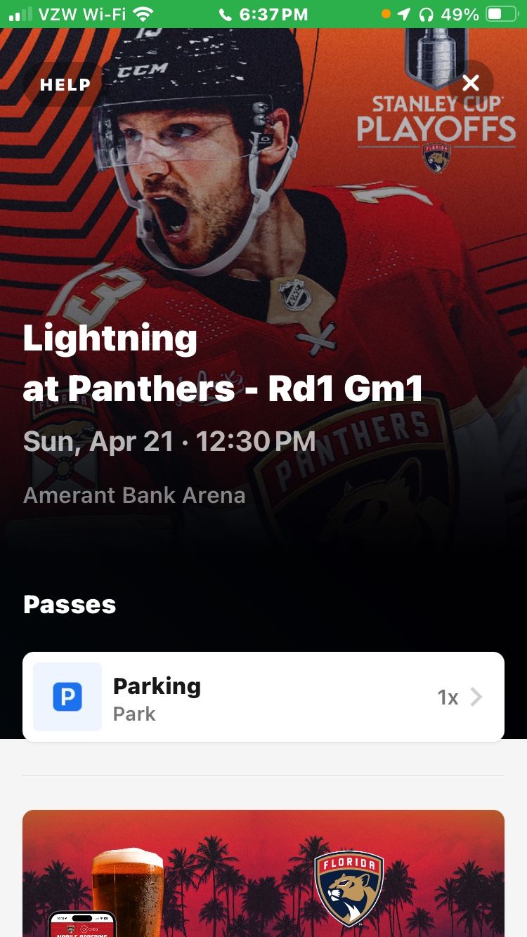 Parking Pass Playoff - Panthers Vs Tampa 