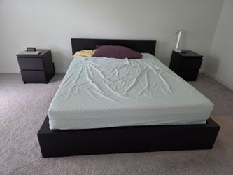 Queen size Bed frame, mattress and 2 drawer nightstand