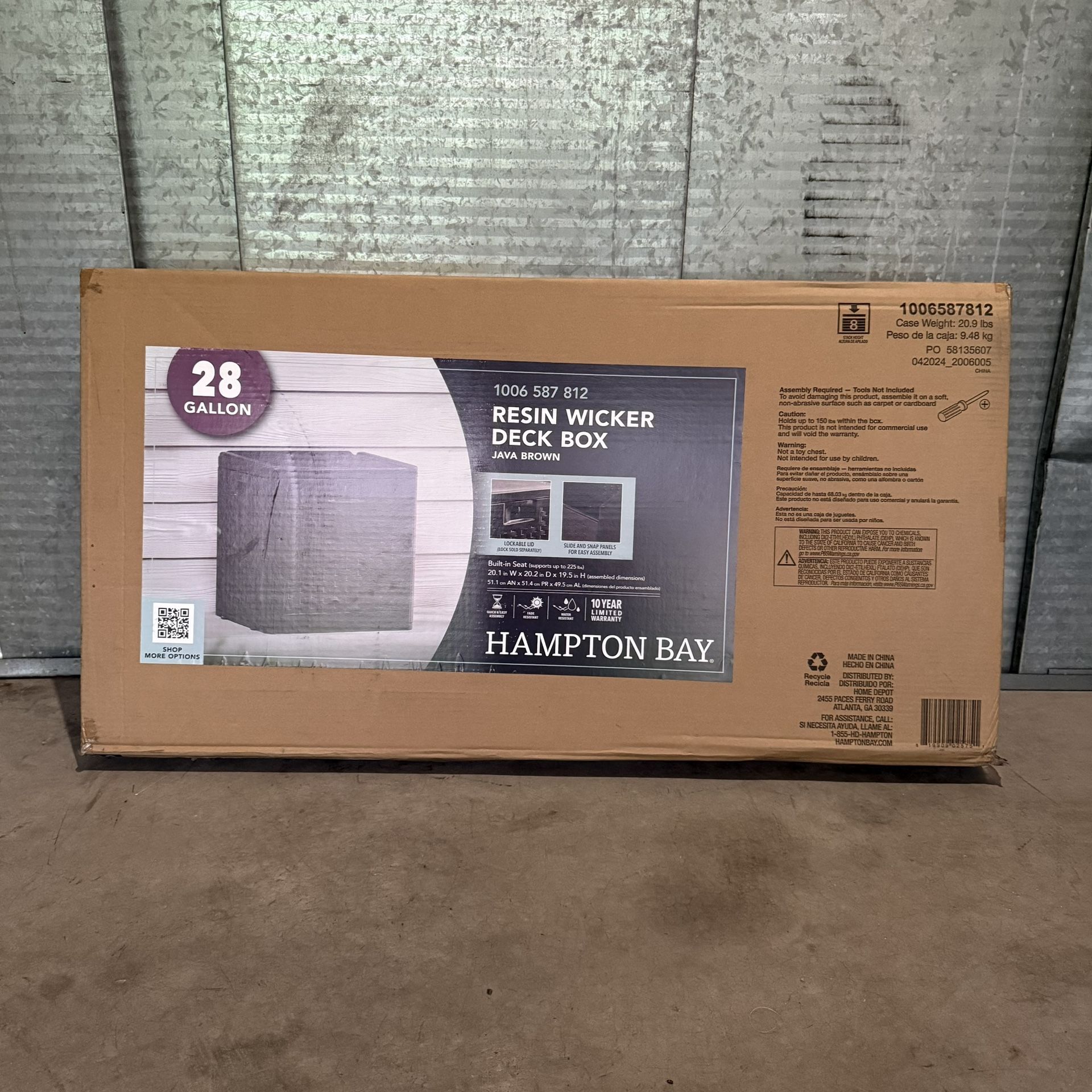 Hampton Bay 28 Gal. Brown Plastic Wicker Outdoor Storage Deck Box with Lockable Lid