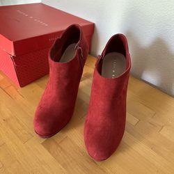 Red Suede Heels - Bootie Type - Size 7