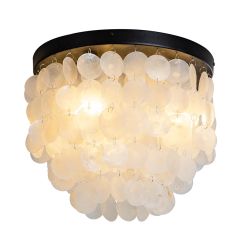 JC TOPA Capiz Shell Ceiling Light Fixtures, 3-Light Boho Flush Mount Ceiling Light For Living Room, Bedroom, Kitchen Island, Foyer, Entryway, Black