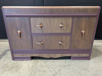 Vintage Art Deco Waterfall Wood Sideboard Cabinet