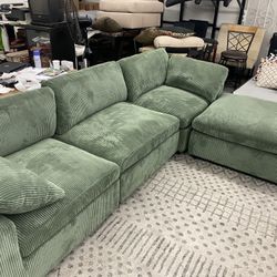 New Corduroy 4 Piece Sectional.  Sage (green).  119” X 79”.  Free Delivery!