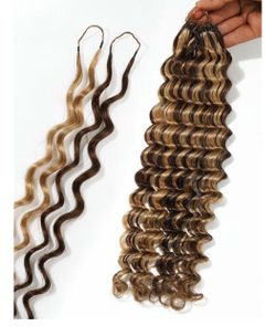 Deep Wave Highlights Crochet Human Hair P4/27, Pre-Separated Miracle Knots Feather Crochet Hair for Women, Brown with Honey Blonde 1 PCS 25 Strands 20