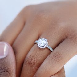 Luxury Blue Nile Diamond Ring – Halo with Pavé Shoulders | Size 6.5