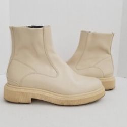 FRANCO SARTO Chiffon Beige Ivory Faux Leather A- Jinta Platform Combat Boots 7