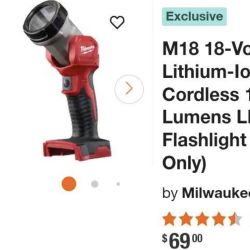 M18 18-Volt Lithium-lon Cordless 100 Lumens LED Flashlight