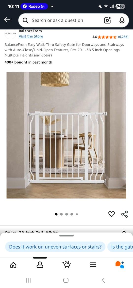 BalanceFrom Easy Walk-Thru Safety Gate for Doorways and Stairways with Auto-Close/Hold-Open Features, Fits 29.1-38.5 Inch Openings,