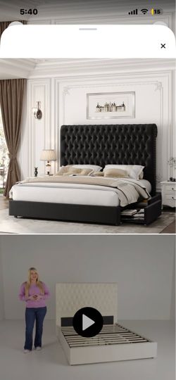Button Tufted bed with 4 drawers