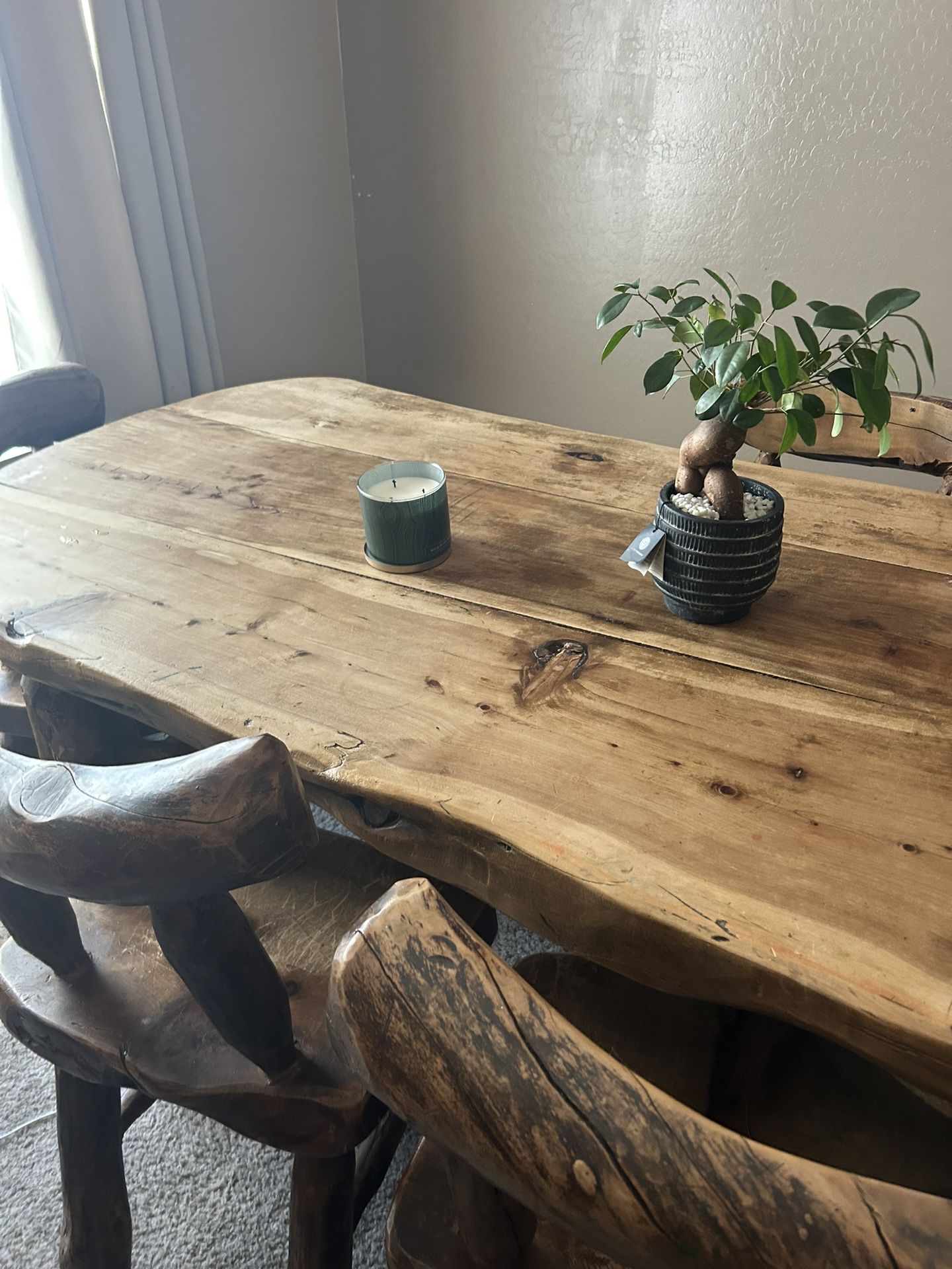 Vintage Mexican Solid Heavy Wood Dining Table With 6 Chairs