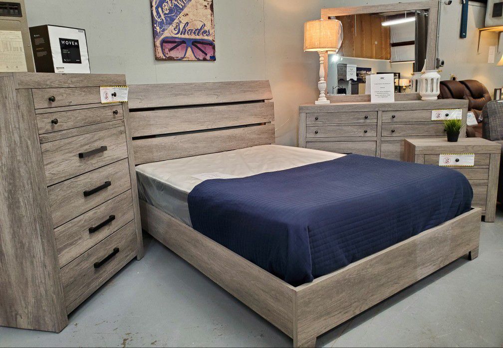 New queen size platform style gray bedroom set