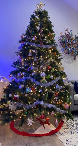 9’ Artificial Christmas Tree with Pre-lit Lights and Ornaments