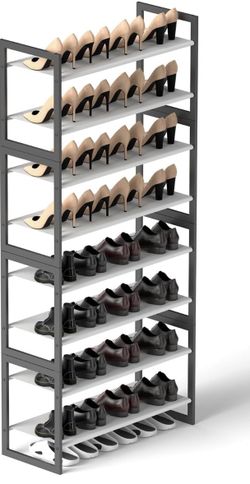 8-Tier Tall Shoe Rack, Stackable Zero-Wobble Metal Frame with Screw-Fastened Joints, 11.8" Deep Heel-Friendly Non-Woven Shelves, Space-Saving Shoe Tow