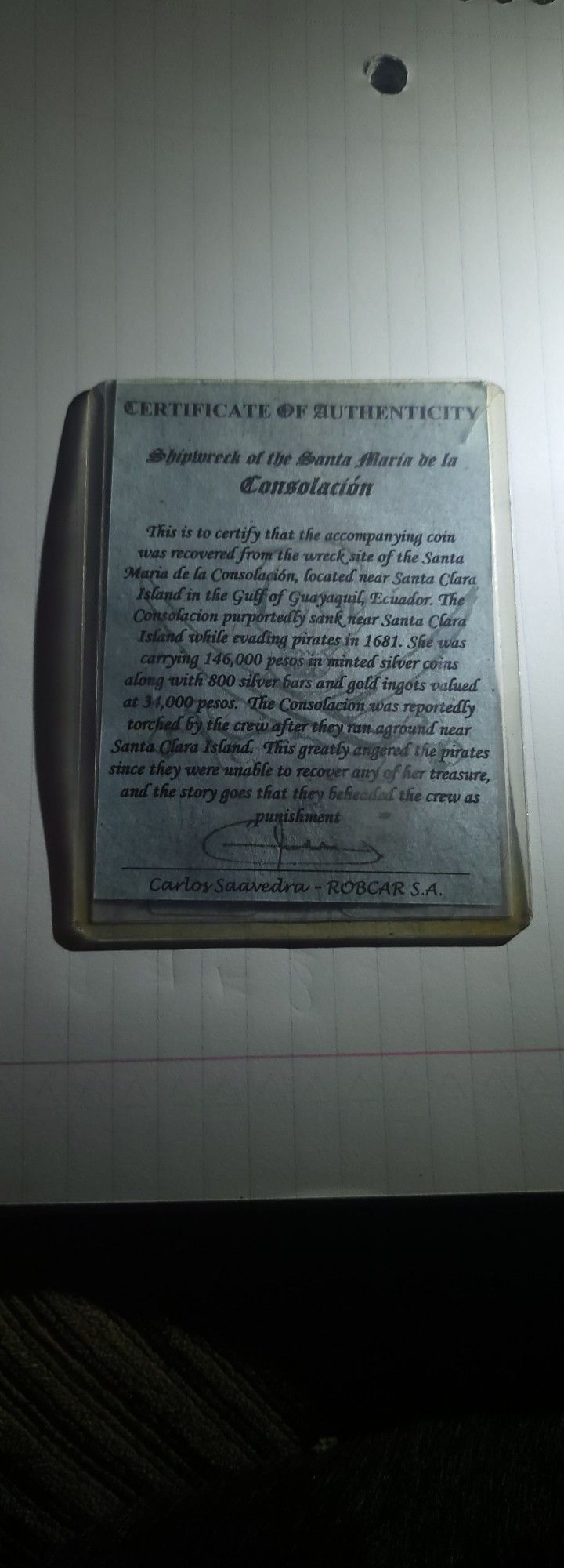 Santa Maria de la Consolacion Coin With Certification