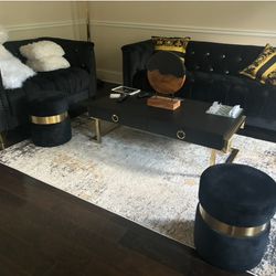 Black Velvet Couches With Coffee Table 