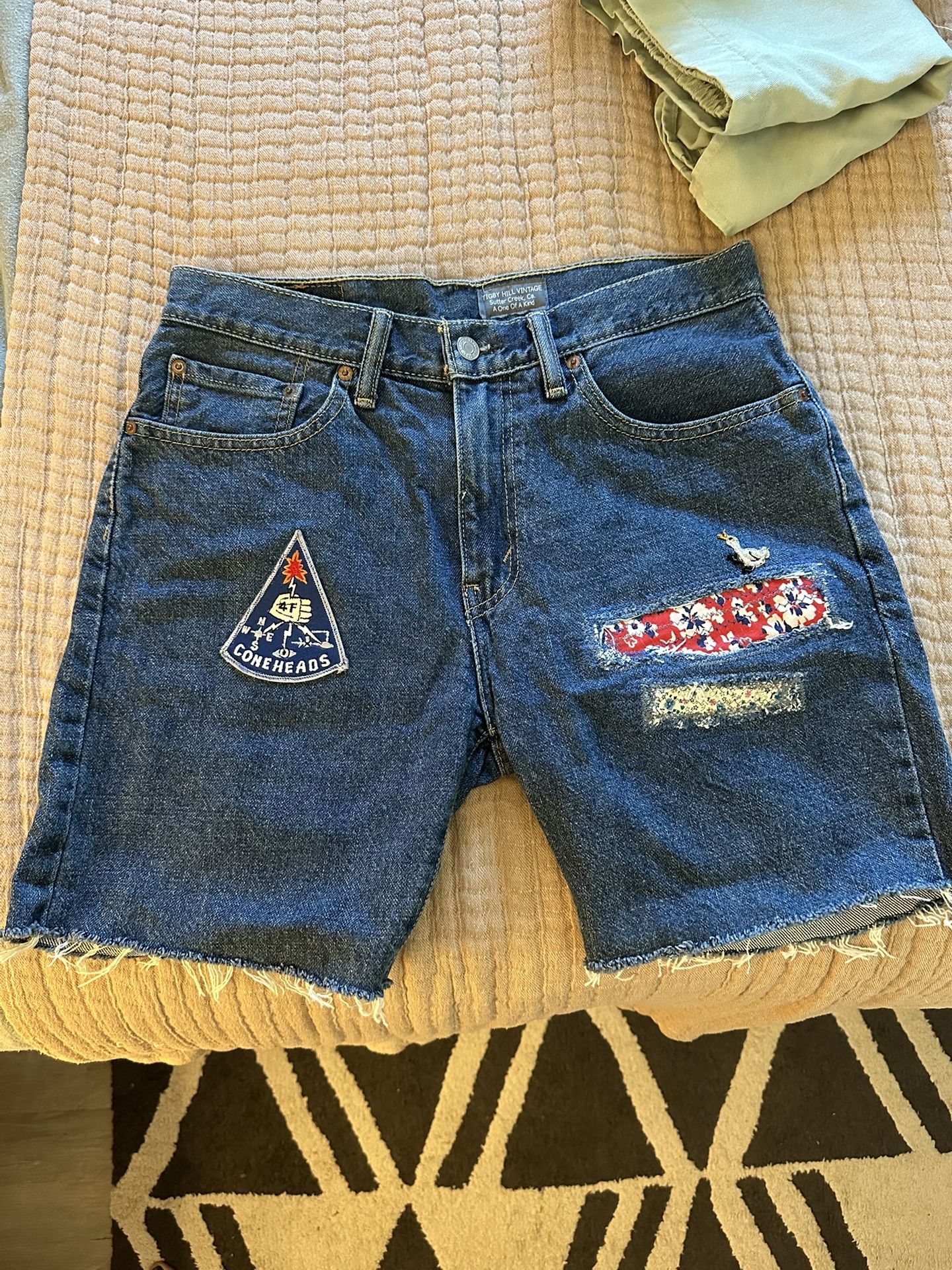 31” Vintage Levi’s Cutoffs Blue Denim Shorts with Vintage Patches