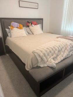 King bed frame with bench attached