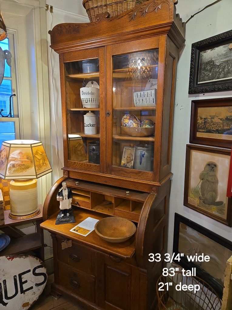 Antique Victorian Roll Front Secretary Desk