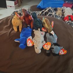 Beanie Babies. (Bronty,Steg,lefty,Rex,Righty,Peanut,Humphrey)