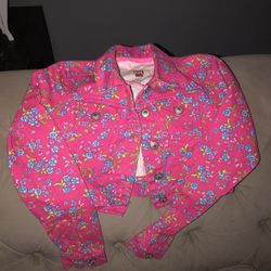 Pink Denim Jacket With Floral Print By LEI SZ 7-8