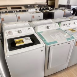 Brand-New Samsung top load washer and front load gas dryer set. 