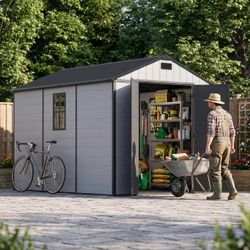 Patiowell 8x10 FT Resin Outdoor Storage Shed with Floor, Light Gray